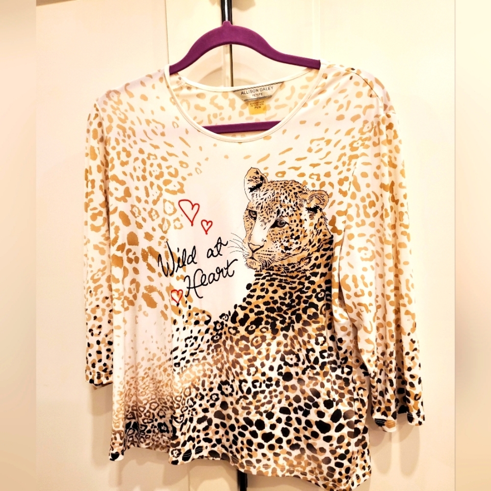 Wild at Heart Leopard Print Top, Bejewelled eyes by;Allison Daley Sz. S/M Petite